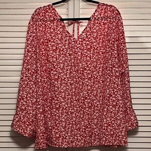 Chic Red Floral Blouse